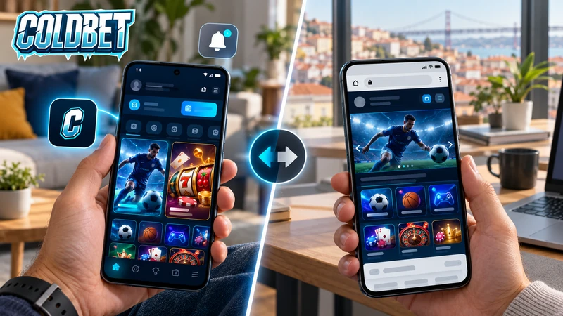 Comparação entre a aplicação ColdBet para Android e o acesso à plataforma através de um navegador móvel.